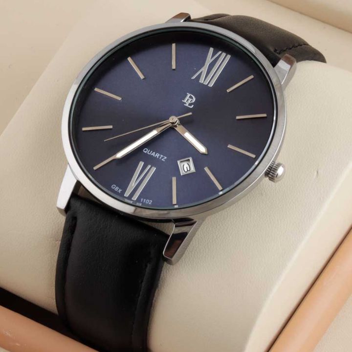 Black Leather Bristol Blue Dial