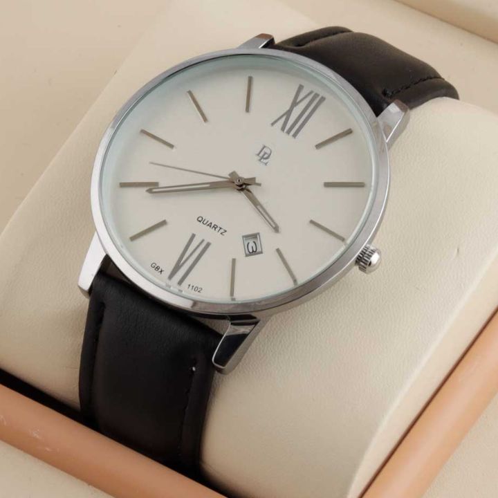 Black Leather Bristol White Dial White/Silver