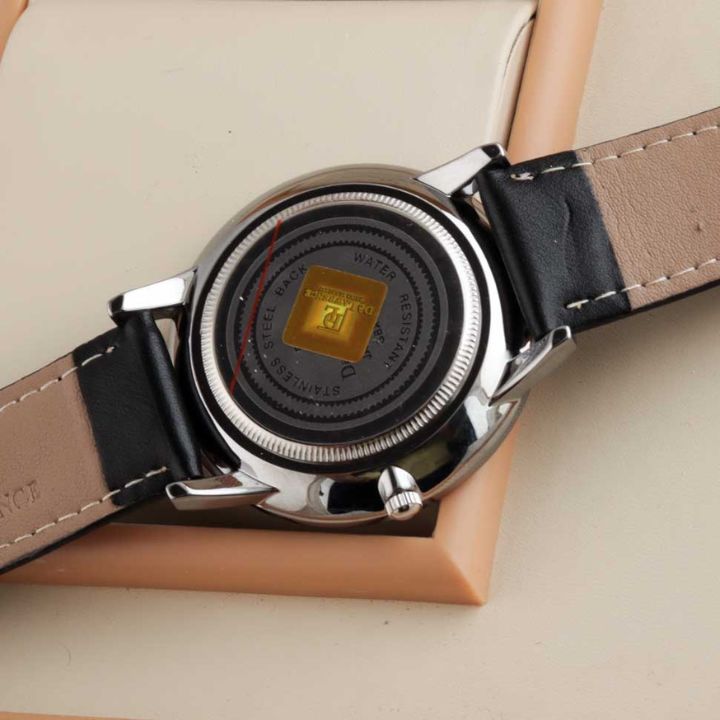 Black Leather Bristol White Dial White/Silver