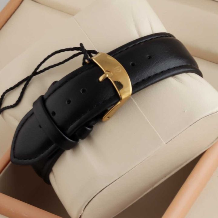 Black Leather Bristol White Dial White / Gold